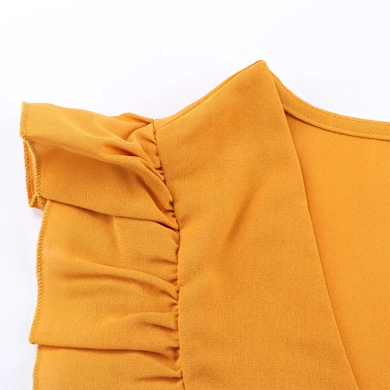 Ruffled A-Line Sleeveless High Waist V Neck Bohemian Mini Dress