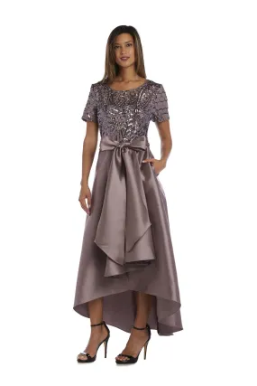 Sequin Lace Bow Waist Hi Low Satin Ballgown