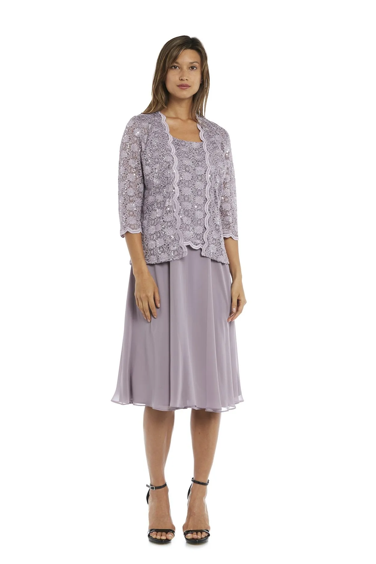 Sequined Lace Chiffon Dress and Jacket