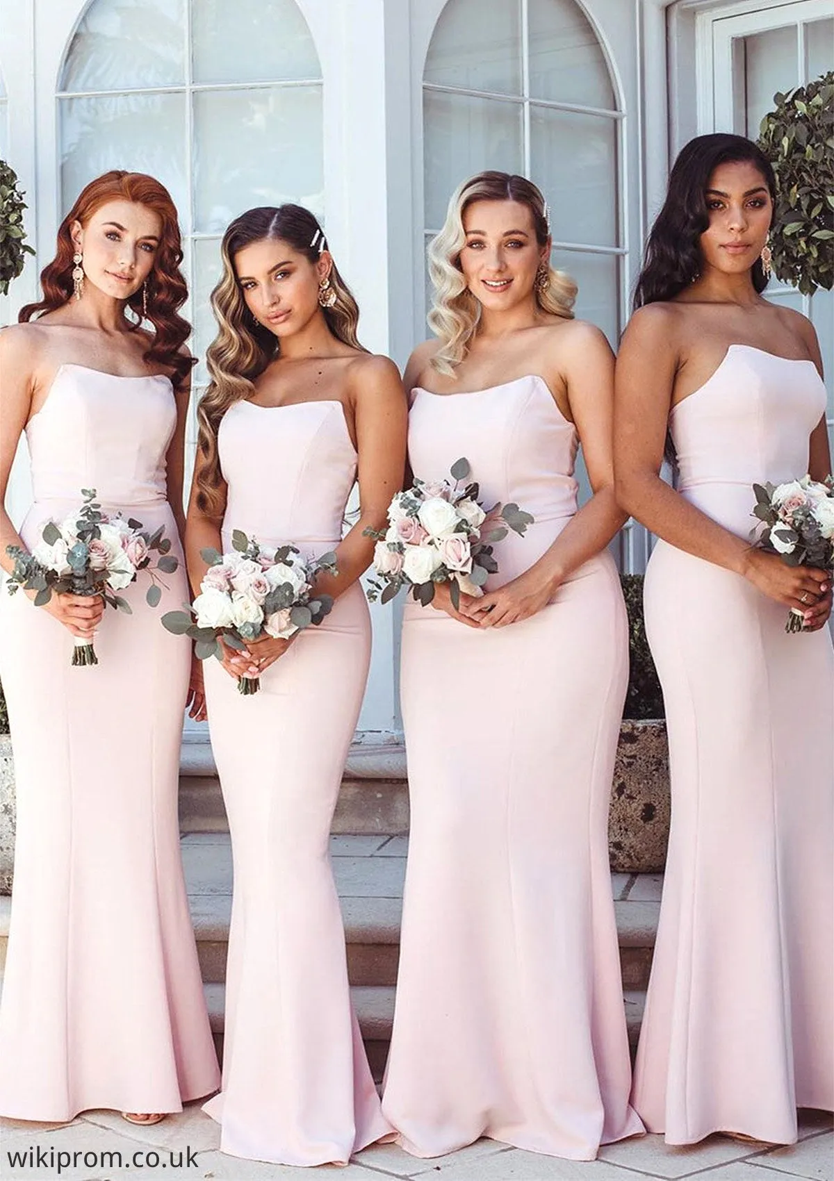 Sheath/Column Square Neckline Sleeveless Long/Floor-Length Elastic Satin Bridesmaid Dresses Jamiya SWKP0025411