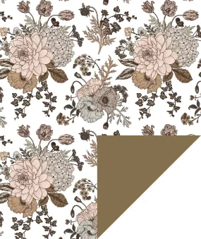 Sketch Floral Wrapping Paper Glossy White with Gold Color on Reverse