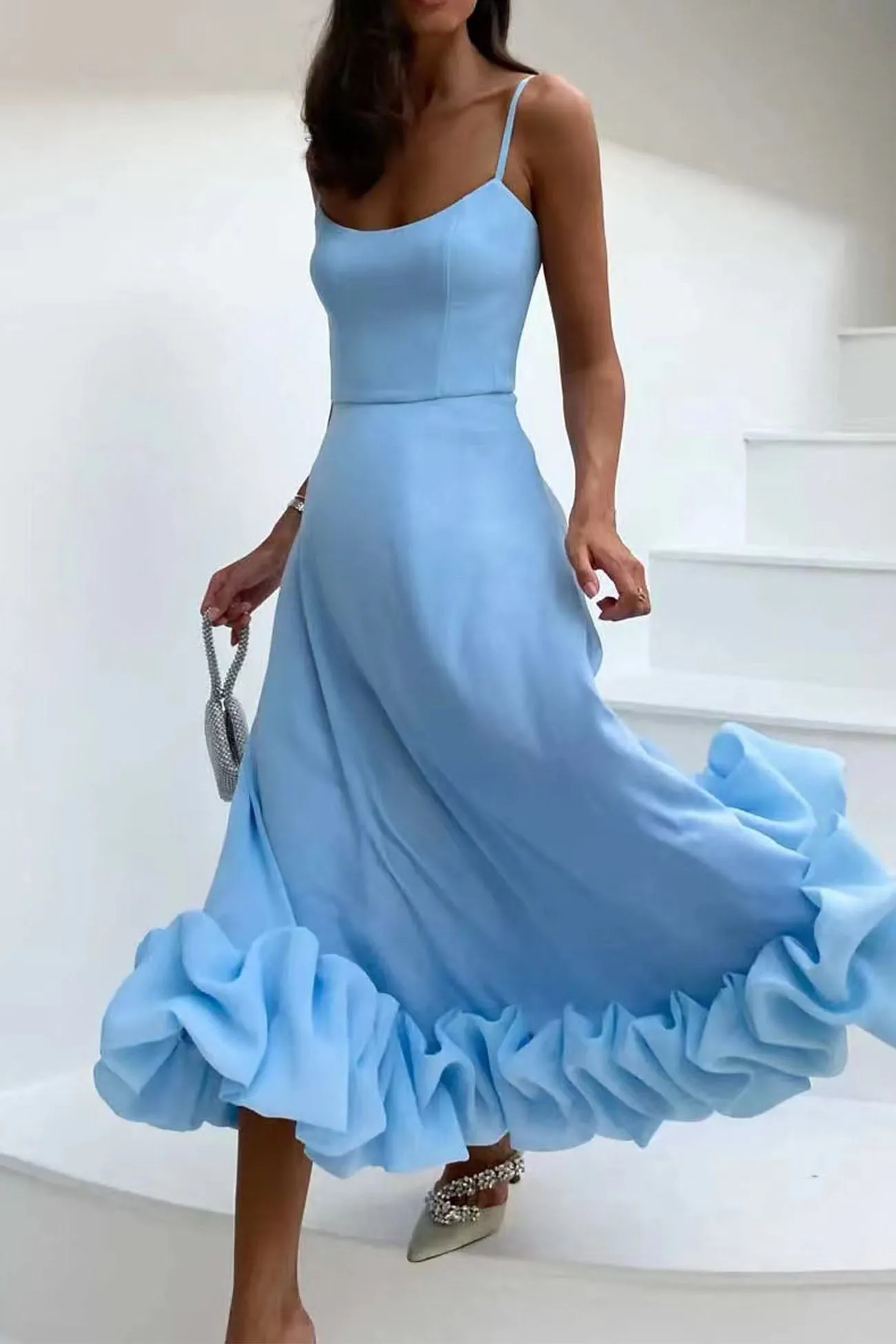 Sleeveless A-line Shirring Hem Midi Dress