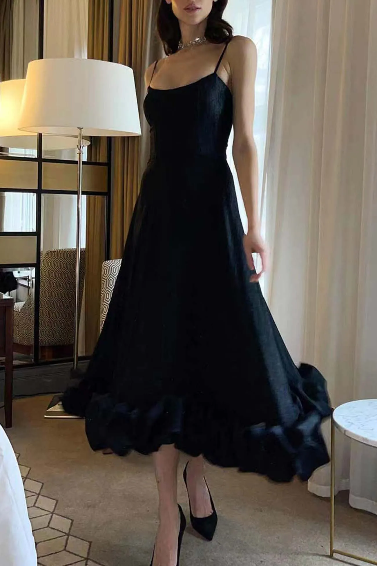 Sleeveless A-line Shirring Hem Midi Dress