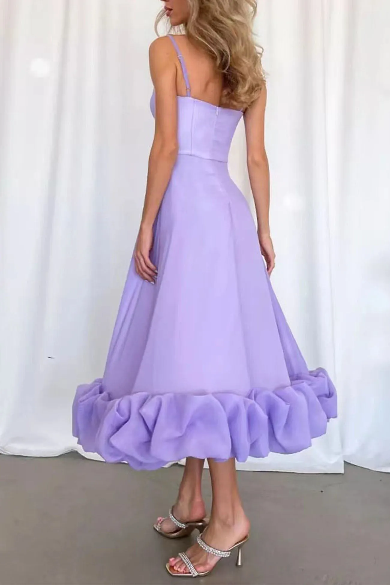 Sleeveless A-line Shirring Hem Midi Dress