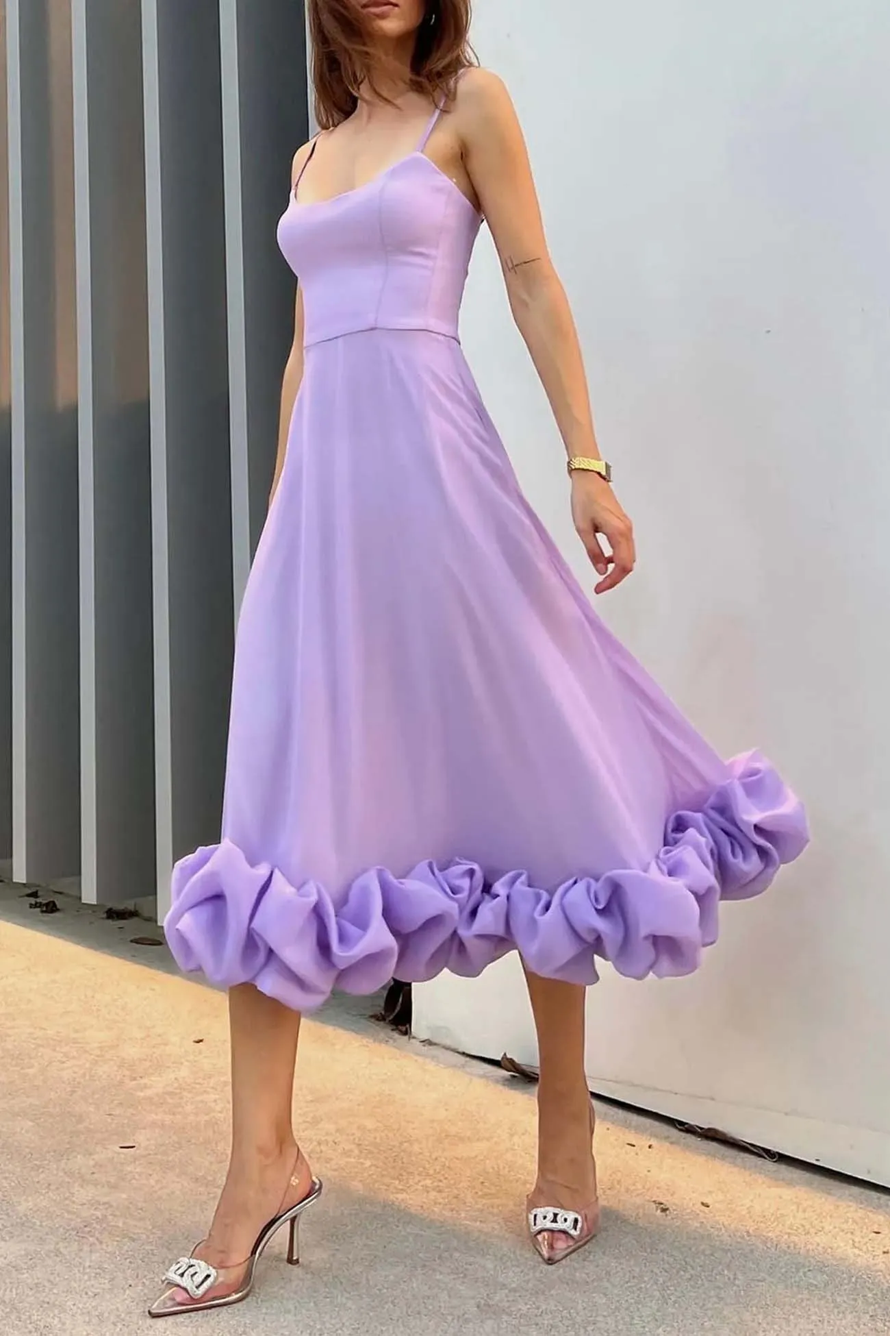 Sleeveless A-line Shirring Hem Midi Dress