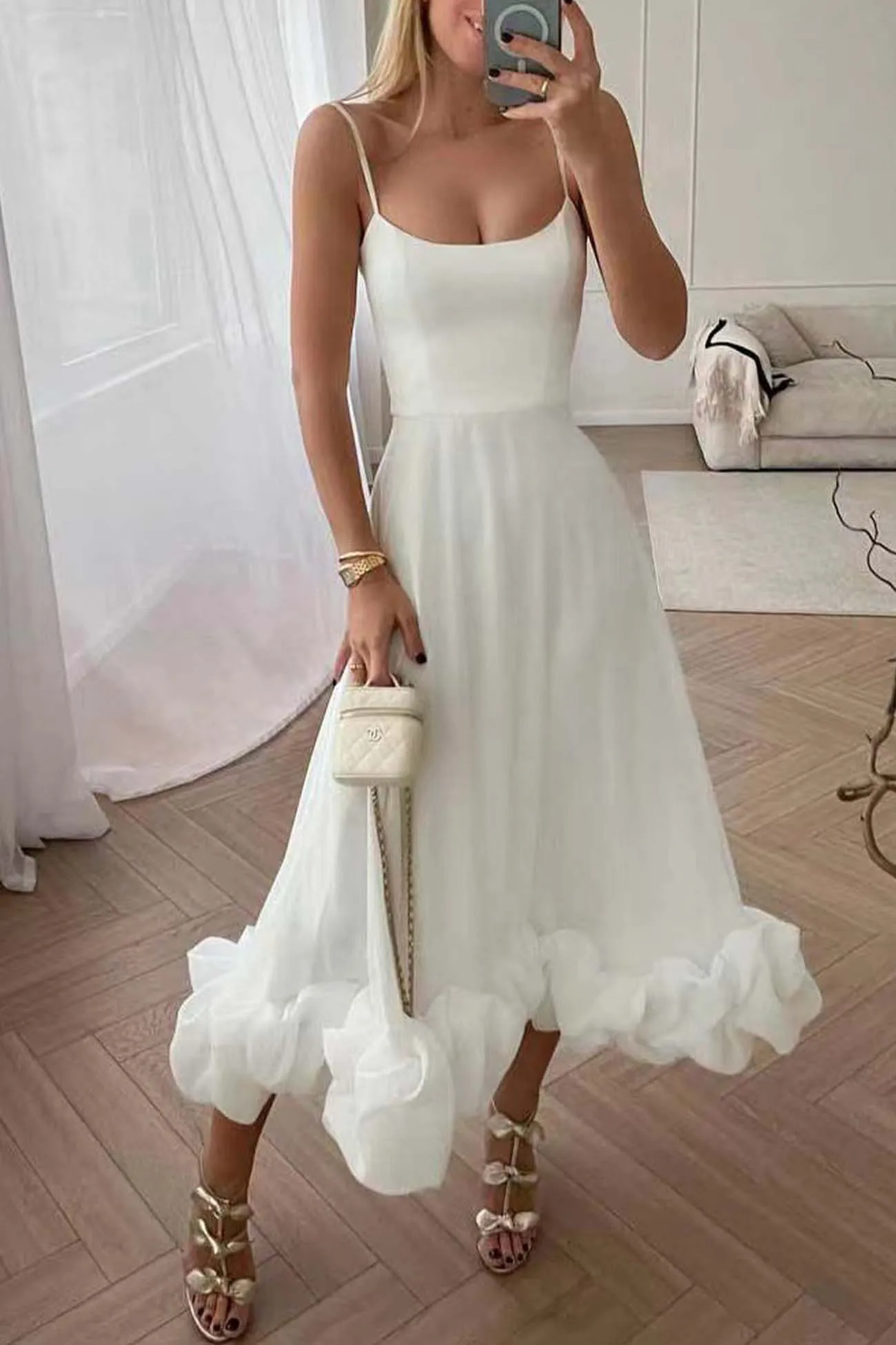 Sleeveless A-line Shirring Hem Midi Dress