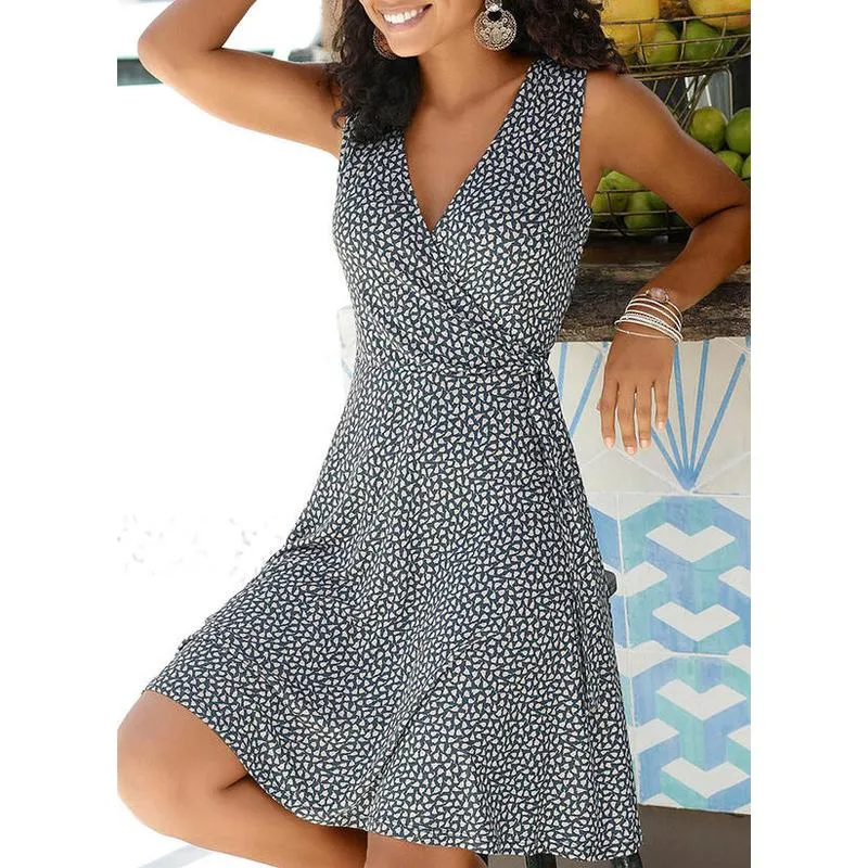 Summer Sleeveless Froal Print Short Dresses