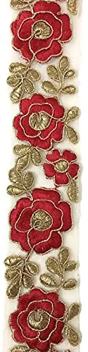 SYNC Red Lace Border materials zari embroidered embroidery golden Sari saree blouse Dress gown Decoration 9 metre