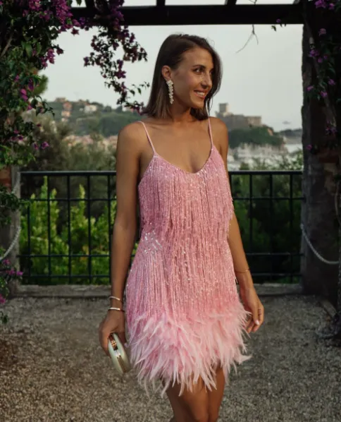 Tassel Sequin Feather Splicing Dress