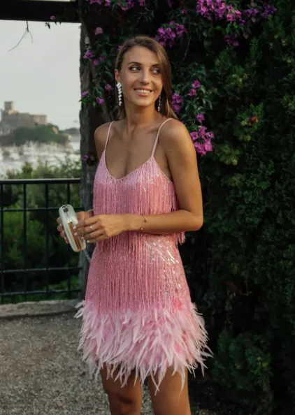 Tassel Sequin Feather Splicing Dress