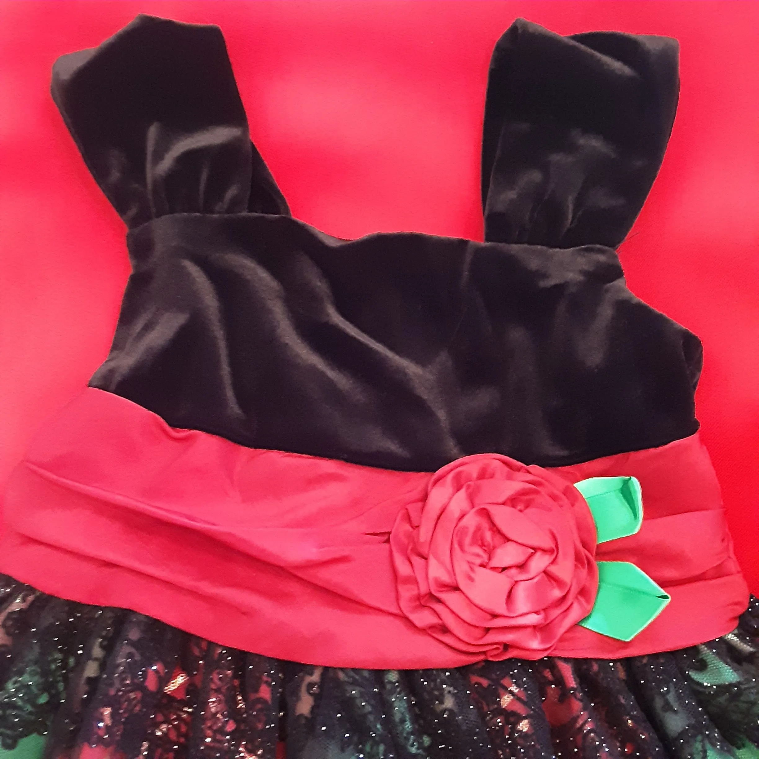 Velvet bodice with red & green plaid & Lace Dress