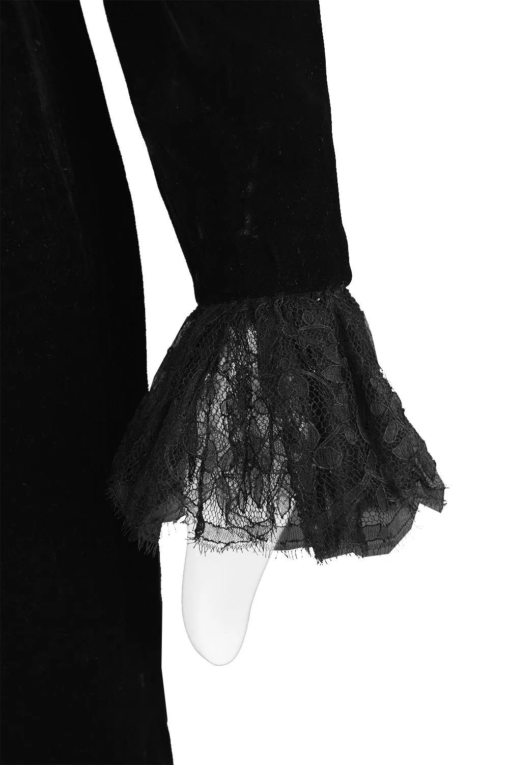 Vintage Embroidered Black Velvet & Lace Dress, 1980s