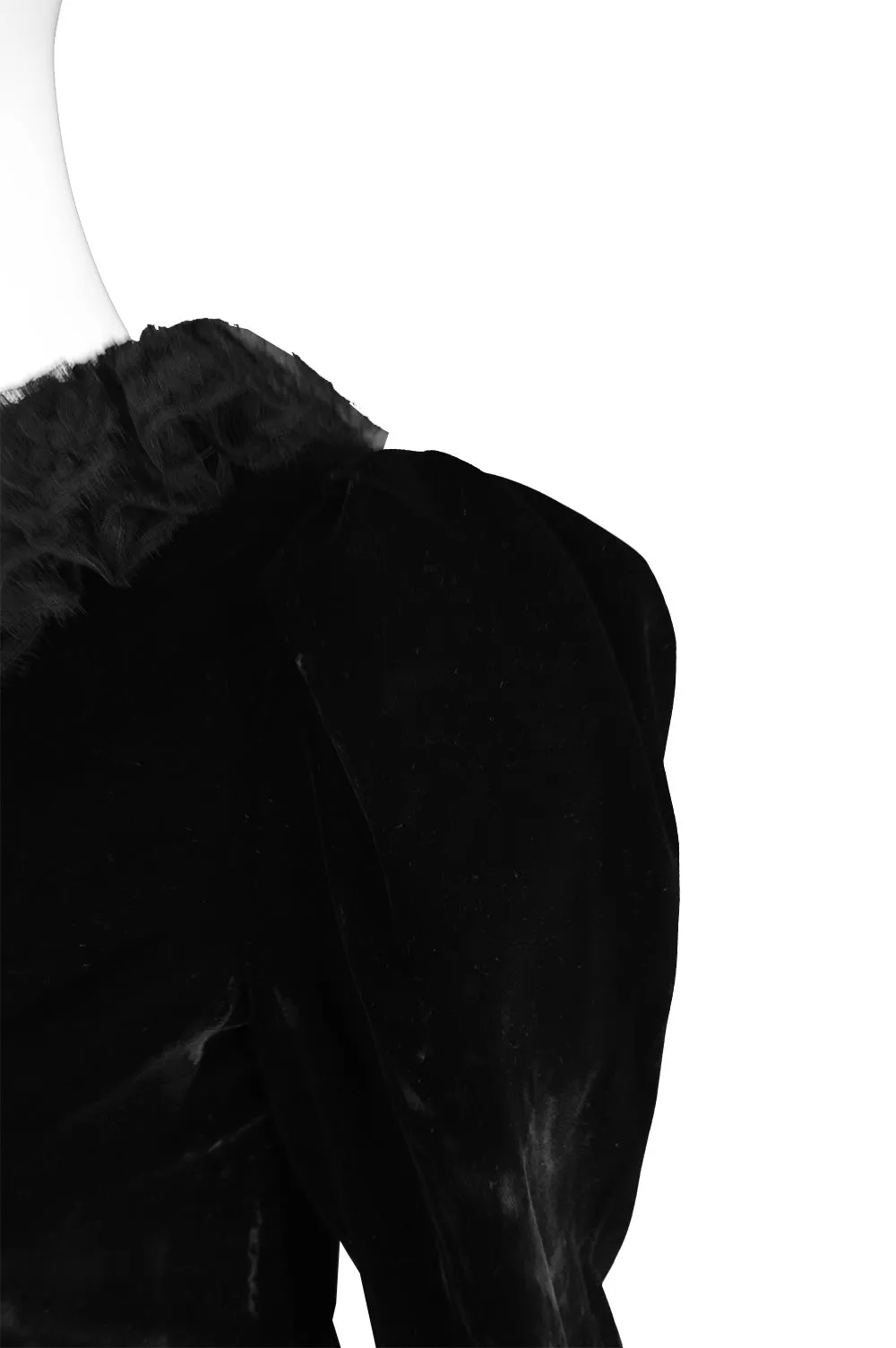Vintage Embroidered Black Velvet & Lace Dress, 1980s