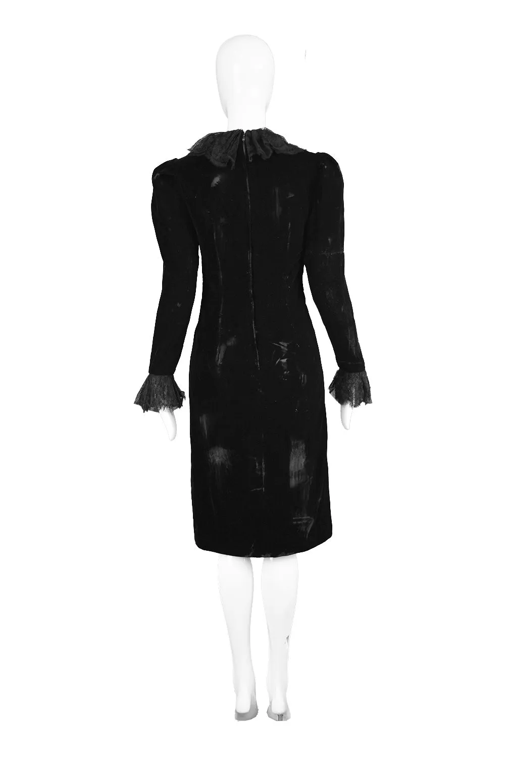 Vintage Embroidered Black Velvet & Lace Dress, 1980s