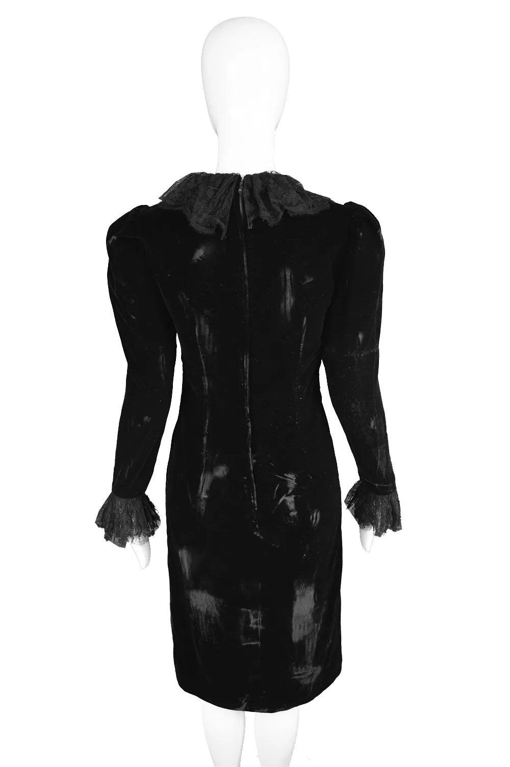 Vintage Embroidered Black Velvet & Lace Dress, 1980s