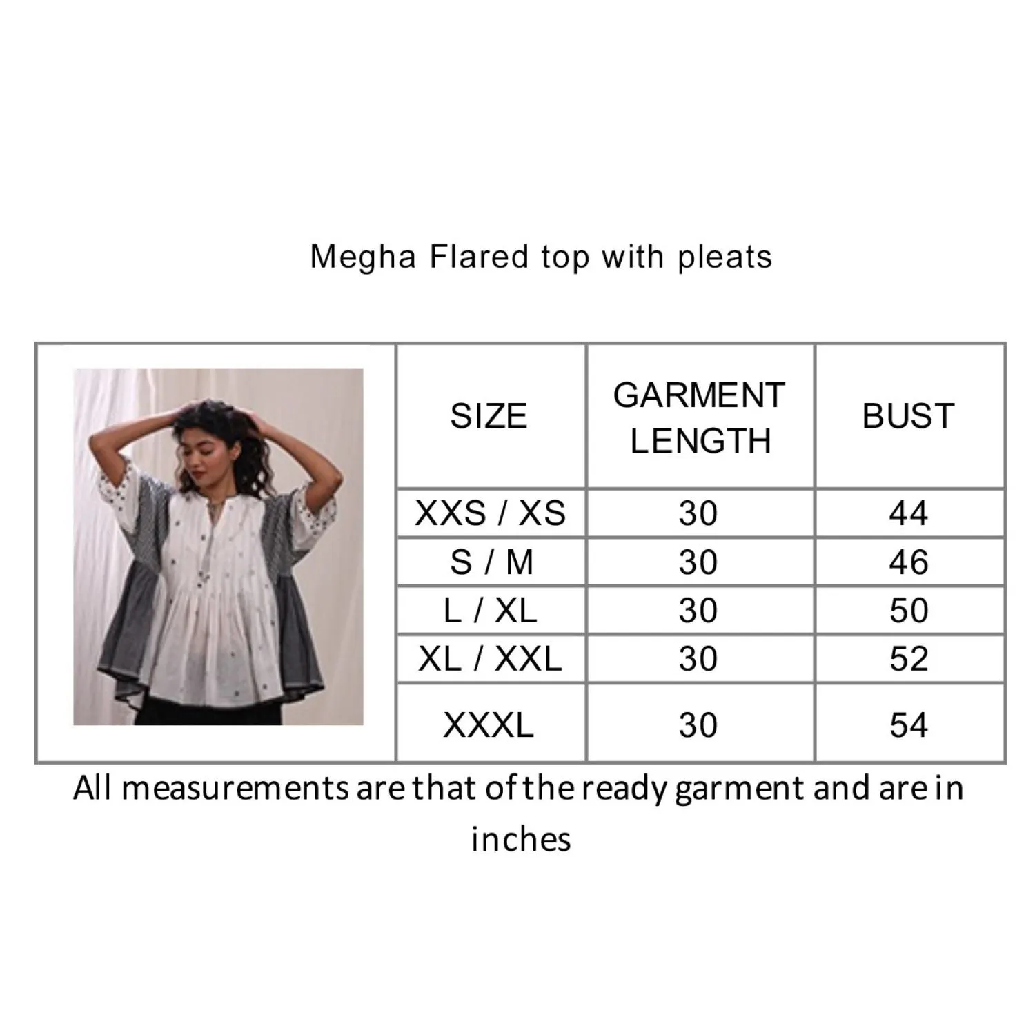 Women Flared Pleated Top | Cotton Jamdani | Black, Grey & White
