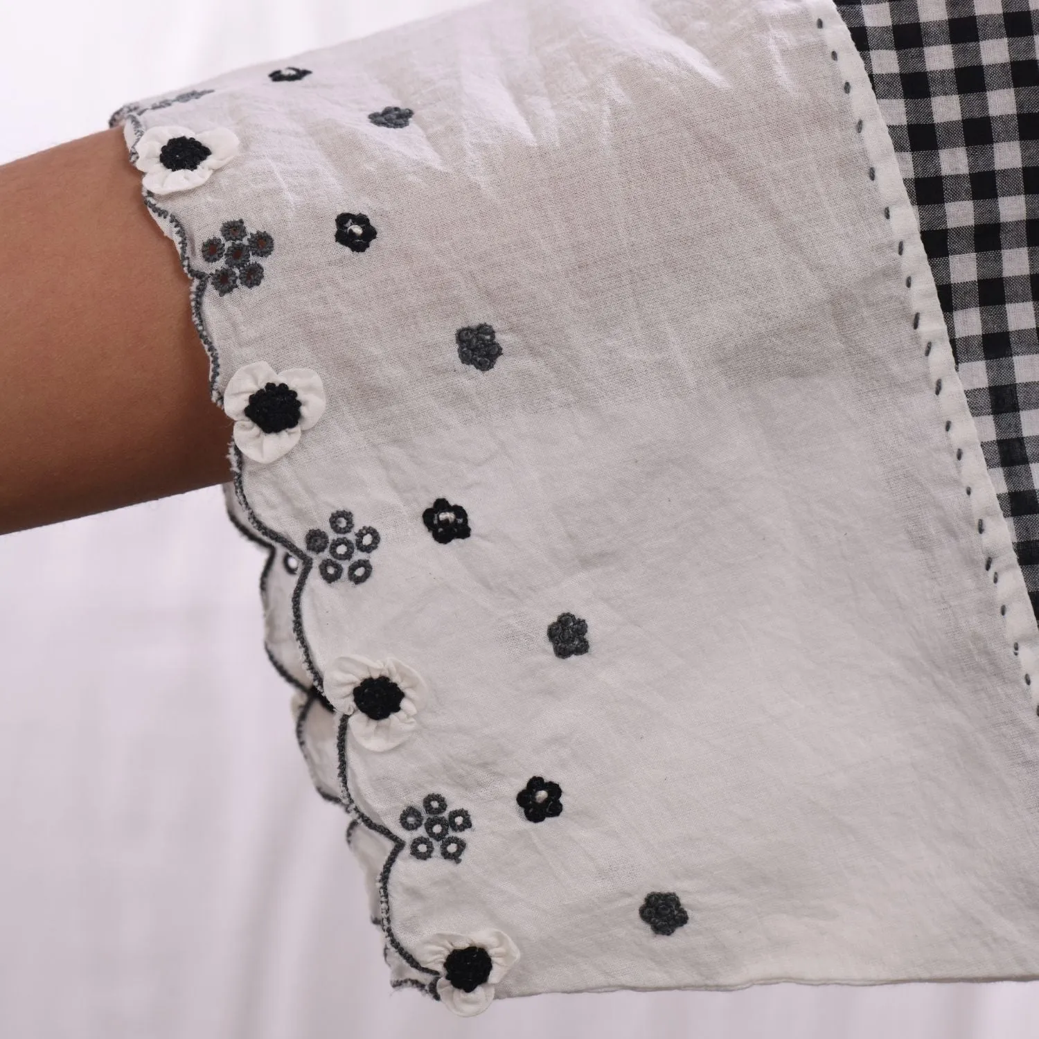 Women Flared Pleated Top | Cotton Jamdani | Black, Grey & White