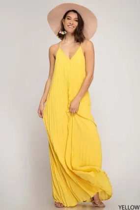 Yellow Pleated Woven Maxi Dress